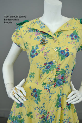 1930s Yellow Floral Rose Print Cottagecore Peasant Dress | Issues