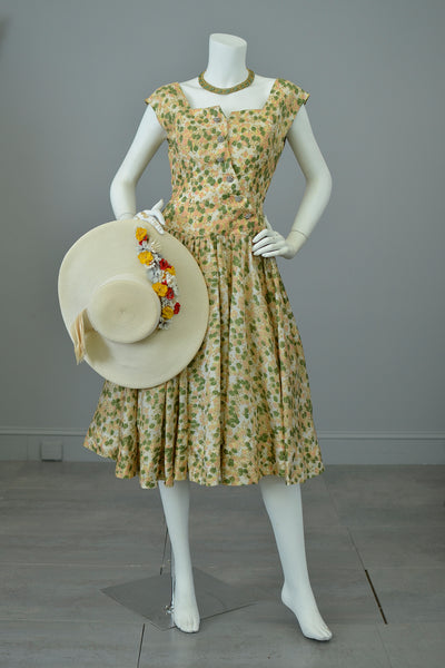 1950s Retro Print Drop Waist Party Dress