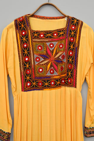 1970s Traditional Embroidered Kaftan Dress with Mirrors, Made in Afghanistan