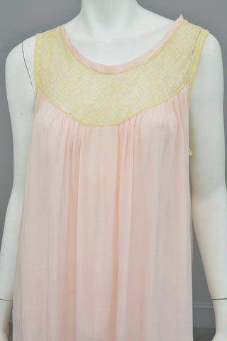 1920s Ballerina Pink Silk Negligee w Lace Trim + Handkerchief Hemline