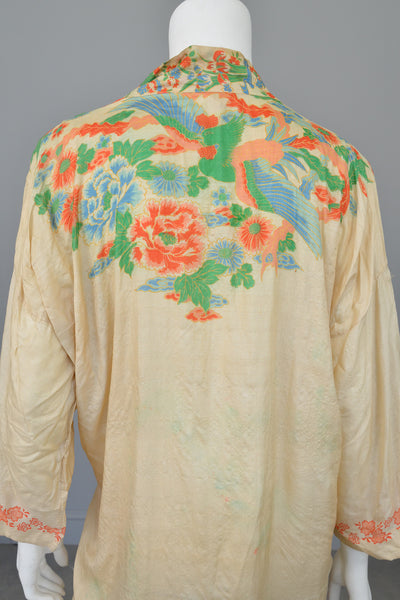 RESERVED 1920s Pongee Silk Kimono Robe Birds