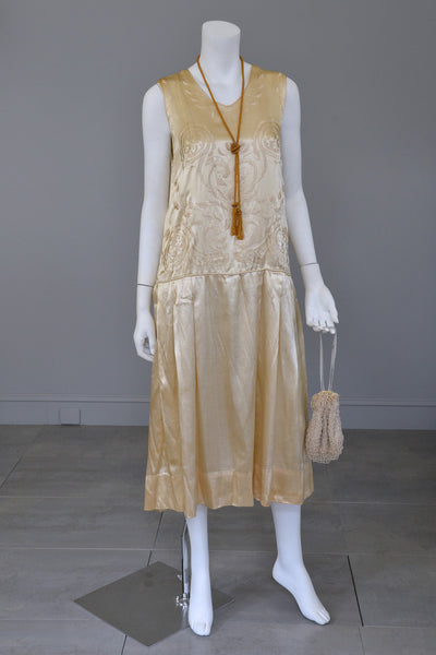 1920s Embroidered Satin Vintage Flapper Wedding Dress