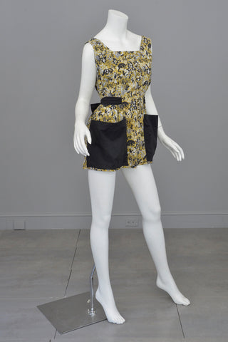 1940s Egyptian Revival Novelty Print Smock with Huge Patch Pockets