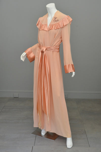 1930s Peach Crepe Satin Ruffle Glamorous Robe - Call me Eda