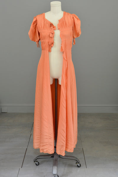 1930s Peach Gown w Pintucking and Bows Unfinished | DIY Project for Study or Finishing