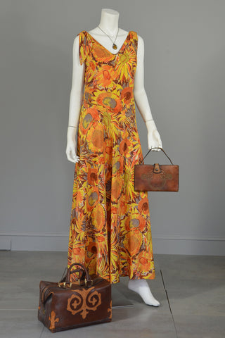 30s Sunflower Print Mermaid High Low Maxi Dress Gown