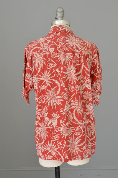 1940s 50s Red White Atomic Floral and Pineapple Print Unisex