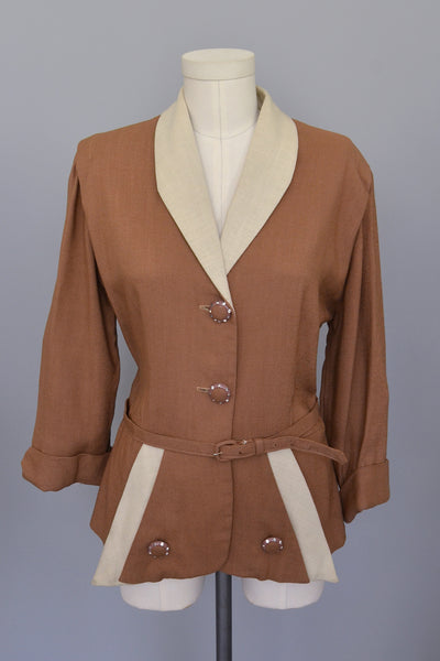 1940s Nutmeg Brown and Taupe Two-Tone Blazer, Large