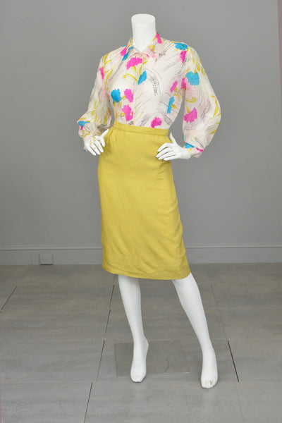 1940s Hand Dyed Tissue Silk Blouse with Balloon Sleeves