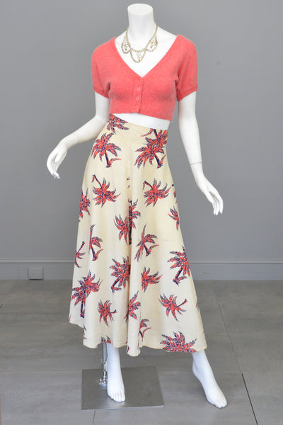 1940s Palm Tree Novelty Print Skirt - Needs cleaning + TLC