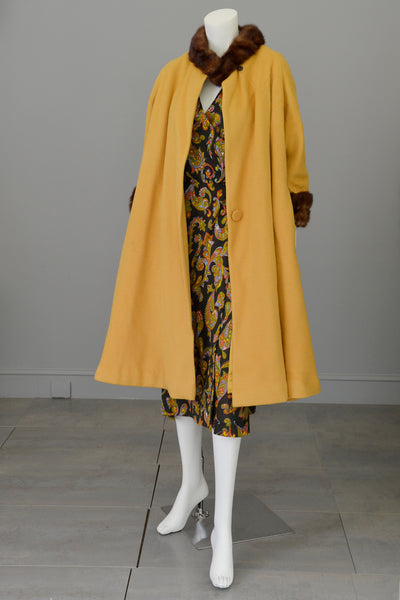 1950s 60s Mink Trim Goldenrod Swing Coat | VintageVirtuosa