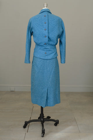 1950s Azur Blue Skirt Blazer Suit