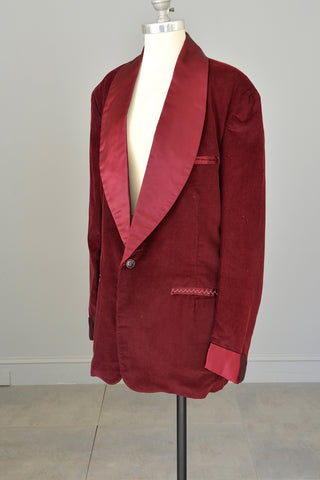 Amazing! 1950s 60s Burgundy Corduroy Satin Unworn Dinner Jacket Blazer