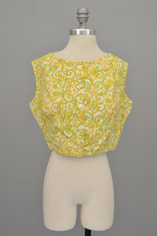 1950s Lemon and Lime Swirl Print Retro Cropped Top | Pinup Top | M/L 38"+ Bust