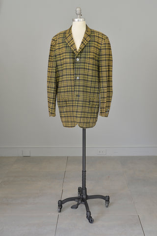 1950s Men's Olive Green Charcoal Grey Plaid Blazer Jacket Coat