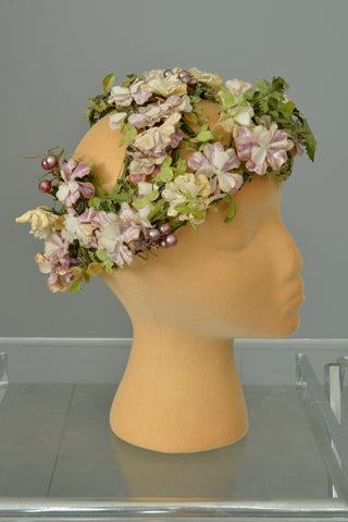 1950s Purple Flowers Flapper Style Fascinator Hat