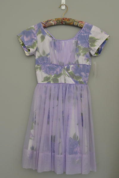 RESERVED 1960s Lavender Floral Print Chiffon Overlay Party Dress