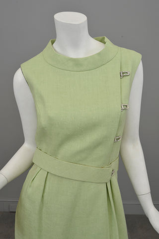 1960s Citrus Lime Green Crystal Buttons Retro Dress by Adele Simpson