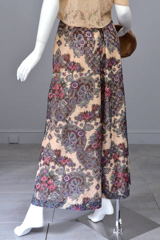 1970s Lacey Floral Print Palazzo Pants