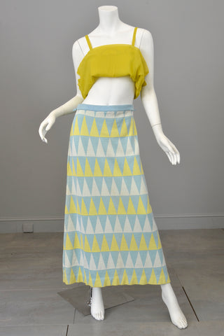 1970s Geometric Triangles Retro Knit A-Line Maxi Skirt