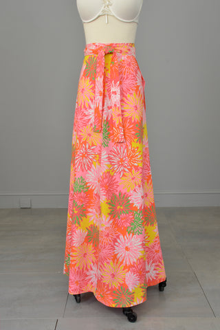 Flower Power 1970s Floral Print Wrap Maxi Skirt