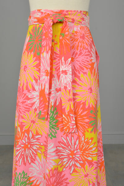 Flower Power 1970s Floral Print Wrap Maxi Skirt