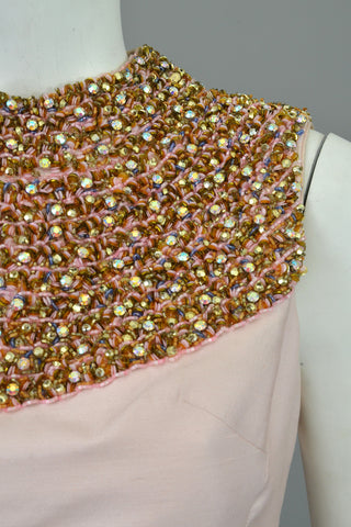1960s Pink Silk blend Beaded Egyptian Revival Mini Dress