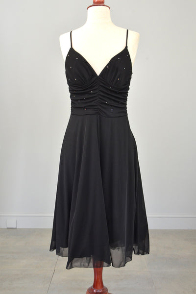 70s 80s Black Rhinestone Bodice Cocktail Party Dress