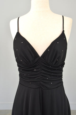 70s 80s Black Rhinestone Bodice Cocktail Party Dress