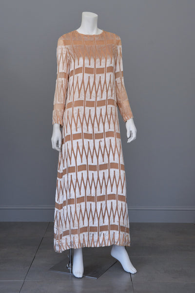 1960's 70's Mod Dress Geometric Burnout Velvet Mod Vintage