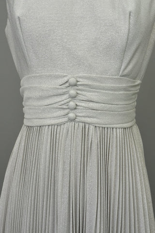 70s Silver Metallic Lurex Pleated Mini Party Dress