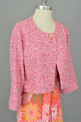 1960s 70s Adele Simpson Pink White Retro Cropped Blazer