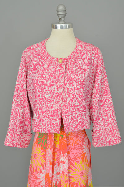 1960s 70s Adele Simpson Pink White Retro Cropped Blazer