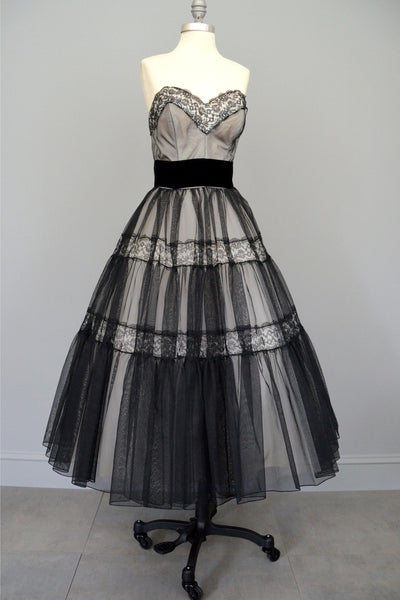 Layaway 1950s Black Lace and Chiffon Party Prom Dress