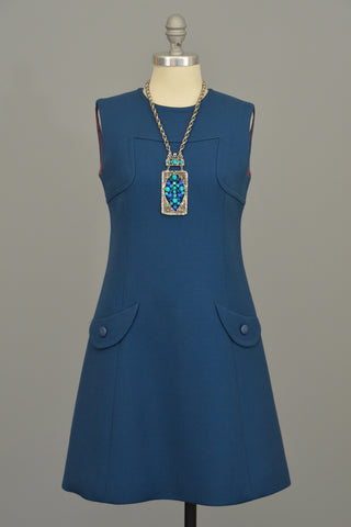 1960s A-Line Mod Blue Vintage Mini Dress