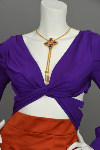 Carl Art Purple Stone Lariat Fringe Necklace