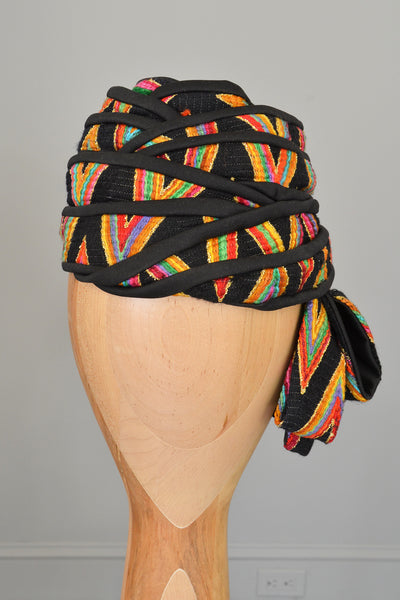 1950s Colorful Rainbow Chevron Weave Vintage Beehive Turban Hat