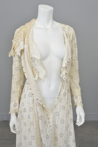 Edwardian Wreath Print Lace Eyelet Built-in Corset Peasant Lawn Tea Dress for Study and possible wear