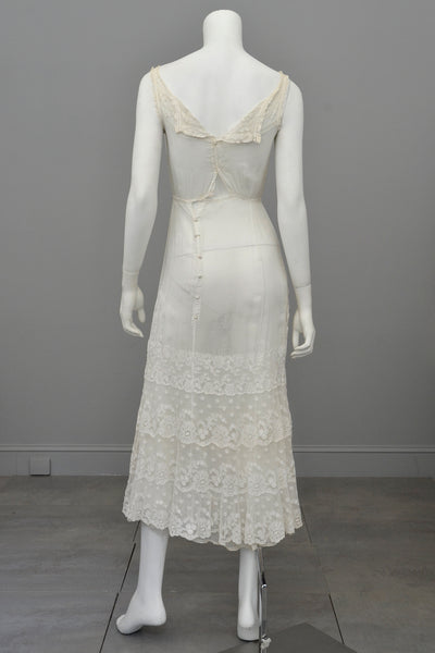 Romantic White Edwardian Lace Netting Delicate Slip Dress