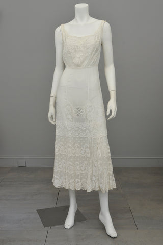 Romantic White Edwardian Lace Netting Delicate Slip Dress