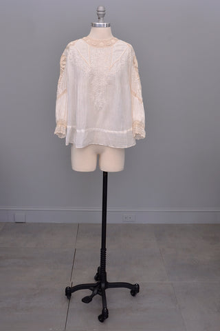 Edwardian White Blouse with Crochet and Embroidery | Restoration needed