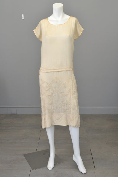 1920s Eggshell Deco Beaded Flapper Wedding Dress