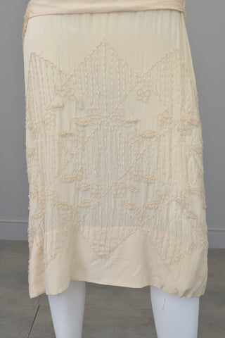 1920s Eggshell Deco Beaded Flapper Wedding Dress