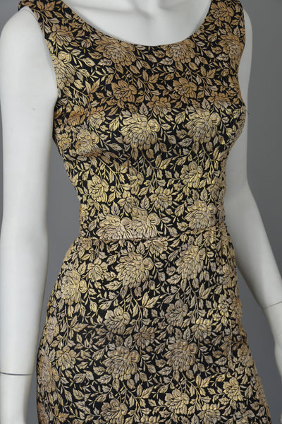 Alluring Vintage 1960s Pink / Gold Sparkle Brocade Wiggle Dress hotsell Sz XS/S