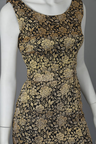 1960s Gold Brocade Vintage Cocktail Dress Wiggle Dress XS
