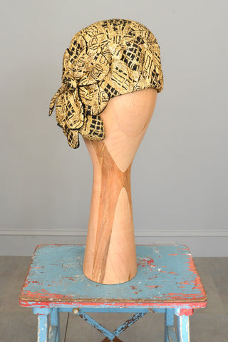 1950s Gold Black Brocade Cloche Turban