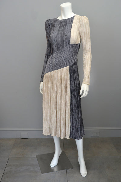 Mary McFadden Silver Pearl Mod Fortuny Pleats Dress