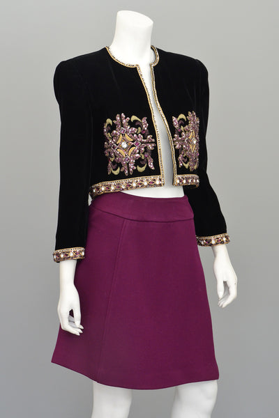 Mary McFadden Plum Velvet Beaded Cropped Evening Jacket