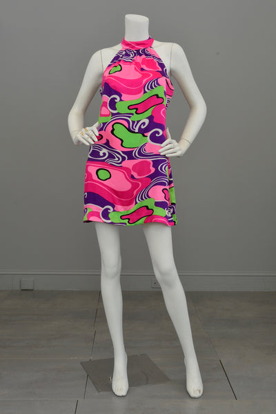 Vintage Psychedelic Print Racer Back Keyhole Mini Go Go Dress | TLC needed