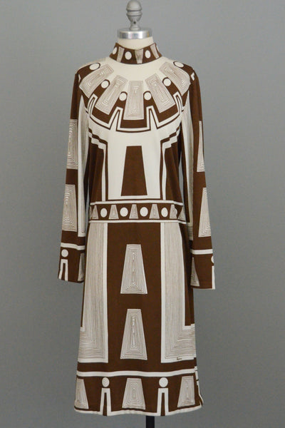 Paganne MOD Vintage Jersey Dress Geometric Egyptian Revival Print